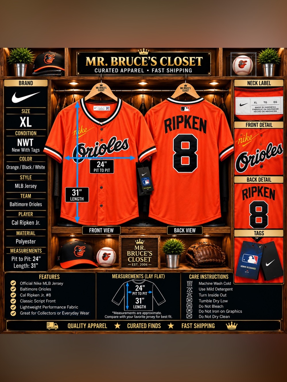 Nike Orange/Black Baltimore Orioles Ripken #8 Jersey